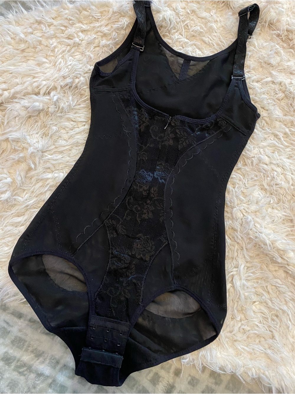 Black Lace-Front Shaping Bodysuit with Adjustable Straps